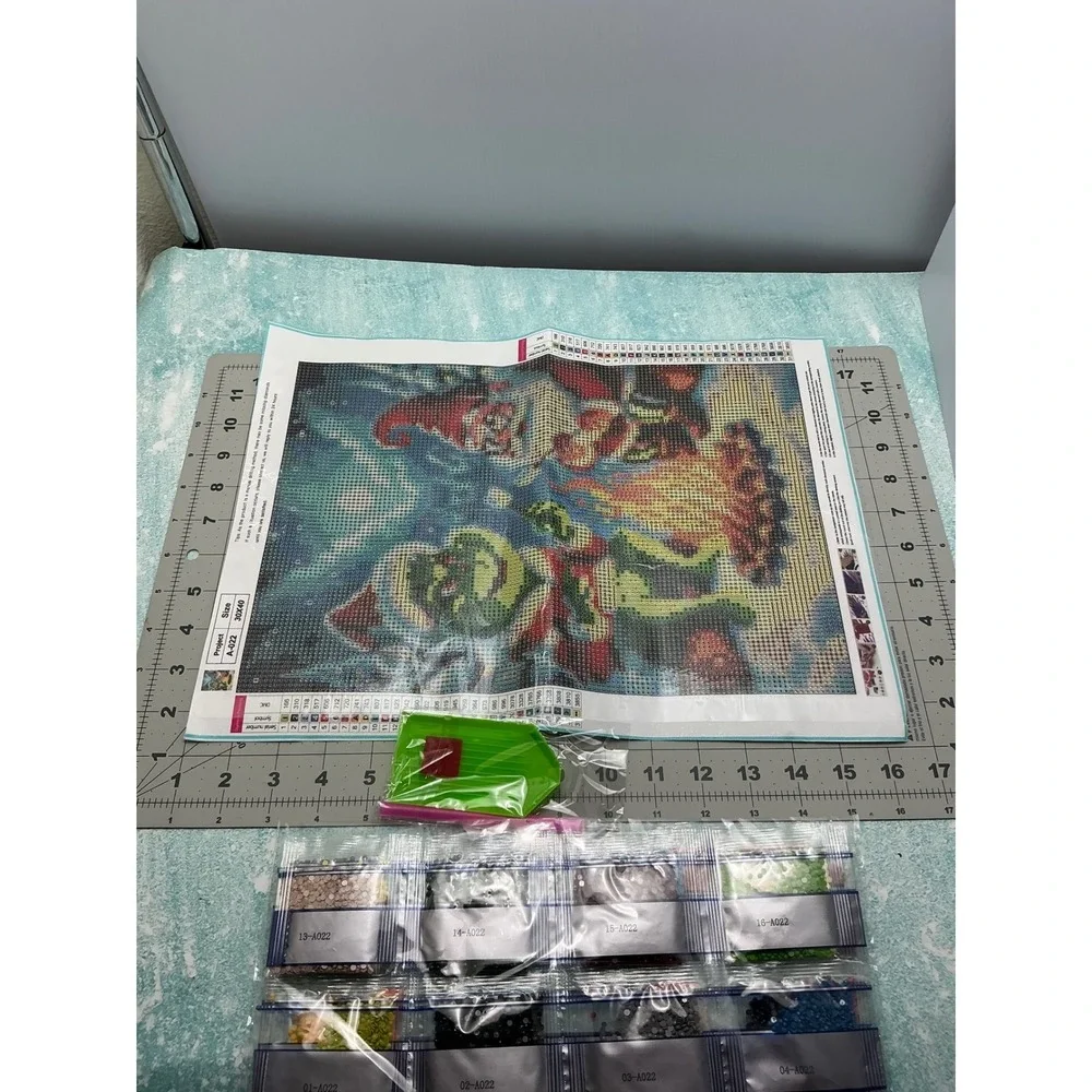 DIY Diamond Painting Kit Grinch Santa‎ Claus Fire Square Rhinestone Embroidery